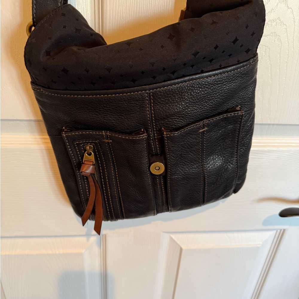 Fossil Black and Brown Leather Handbag with Dust Bag.
